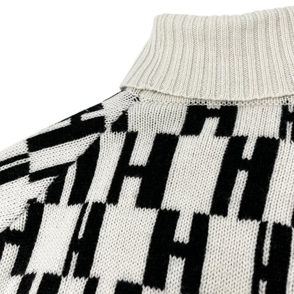 HERMES Vintage H Monogram Logo Turtleneck Sweater Top #S Cream Black [104055] - Picture 7 of 10
